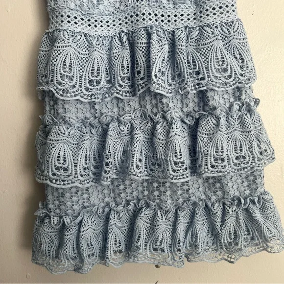 The Clothing Company Baby Blue Tiered Crochet Knit Lace Mini Dress - Picture 9 of 15